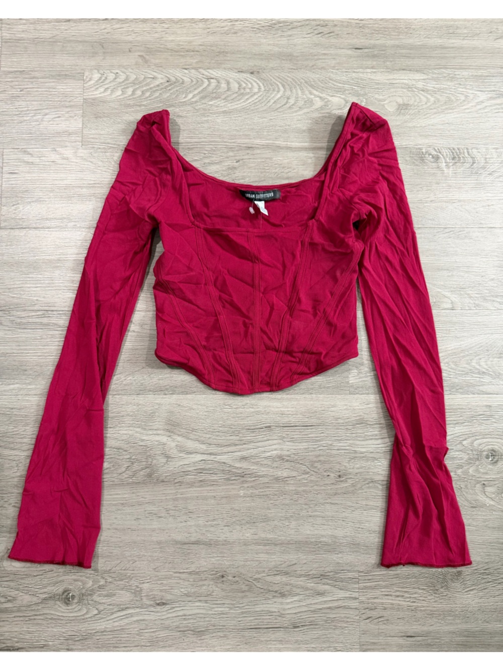 Urban Outfitters Square-Neck Long Sleeve Crop Top - Magenta